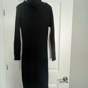 H&M Black Ribbed Turtleneck Long Sleeve Dress